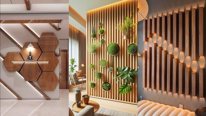 wood slat wall living room